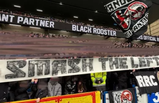 De Rangers Ultras (Schotland) ontrolden een spandoek voor Quentin op 15 februari. Foto: X post van @ultras_antifaa