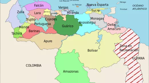 Venezuela omvat 23 deelstaten, de hoofdstad en de federaal bestuurde eilanden. Map: Wilfredor/ CC BY-SA 3:0