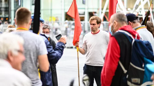 Actie op 28 augustus op Muntplein in Brussel. Foto: Malkia Mutiri