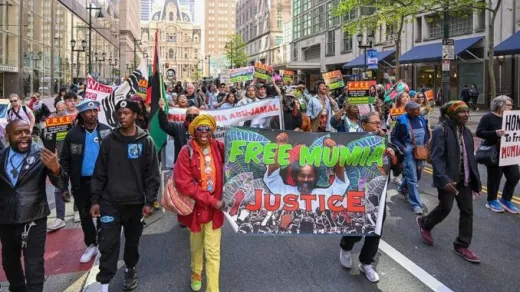 Free Mumia betoging in Philadelphia, 24 april 2024. Foto: Joe Piette/workers.org