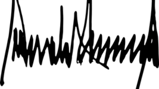 Trump zette met triomf en politiek spektakel zijn POTUS-handtekening onder een resem decreten en wierp de viltstiften waarmee hij ze signeerde naar het grijpgrage publiek. Foto: Wikimedia Commons