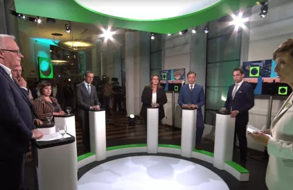 Eerste voorzittersdebat na de verkiezingen. Bron: Screenshot KIES19, Vrt NWS