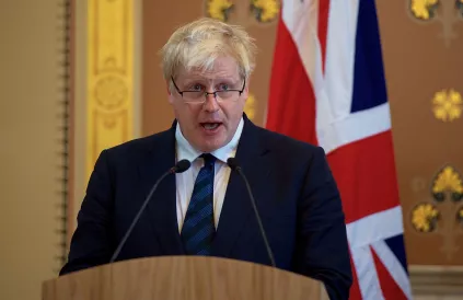 Boris Johnson tijdens  een toespraak als minister van buitenlandse zaken in de VS. Foto: U.S. Department of State