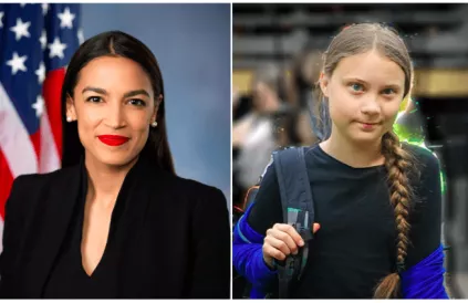 (V.l.n.r.) Alexandria Ocasio-Cortez, Foto: US House of Representatives, CC-PD-Mark. Greta Thunberg, Foto: Frankie Fouganthin, Wikimedia Commons, CC-BY-SA-4.0. (More information about the rights of the work, see below article)