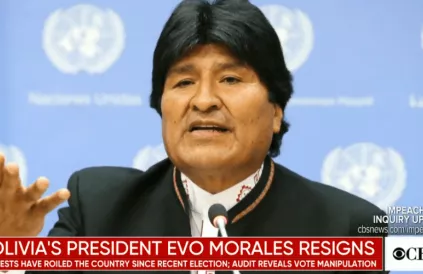 President Morales kondigt zijn ontslag aan. Foto: Screenshot CBS
