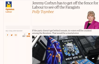 Columniste Polly Toynbee is een van de meest verbeten Corbyn-bashers van The Guardian. Foto: Screenshot theguardian.com