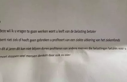 Anonieme brief in de bus van een chronische pijnpatiënt.