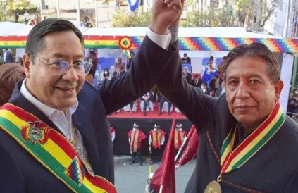 President Arce en vice-president Choquehuanca. Foto: peoplesdispatch.org/