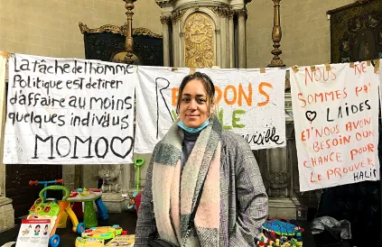 Nadia bij de bezetting van de Begijnhofkerk. 