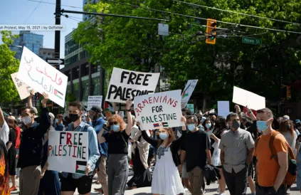 Solidariteitsacties voor Sheikh Jarrah gingen door over de hele wereld, hier in Vancouver, Canada. Foto: GoToVan/CC BY-SA 2:0