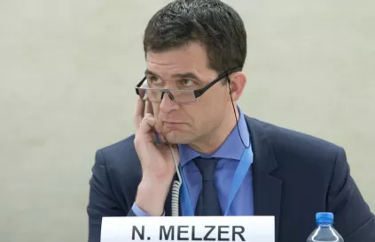 Nils Melzer in Genève in 2017, toen hij nog weigerde de zaak van Assange te onderzoeken. Foto: UN Geneva/CC BY-SA 2:0