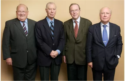 Vier voormalige CVP-eerste ministers: Jean-Luc Dehaene, Leo Tindemans, Wilfried Martens en Mark Eyskens (2005). Foto: Michiel Hendryckx/CC BY-SA 3:0