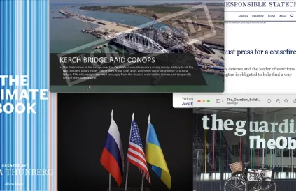 Screenshots The Climate Book, The Grayzone, Responsible Statecraft, WikiMedia