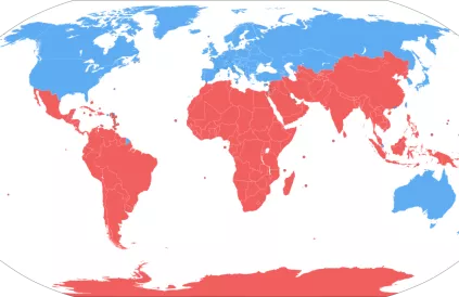 Het Globale Noorden en Zuiden. Afbeelding: publiek domein