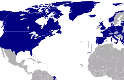 Eén achtste van de wereld woont in een NAVO-lidstaat. Map: geawesomeness.com