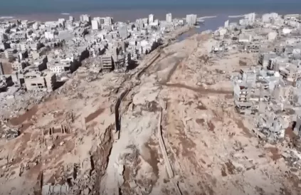 Drone-beelden van de verwoestingen. Screenshot abc.net.au