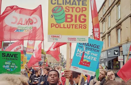 Betoging op de klimaattop in Glasgow november 2021. Foto: Comac