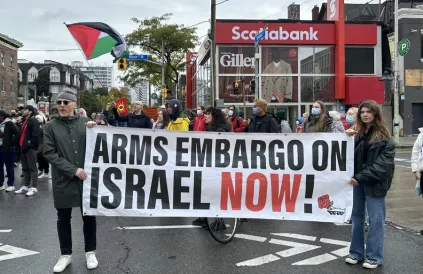 Canadese syndicalisten tegen wapenleveringen aan Israël. Foto: via X