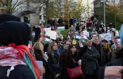 Studenten en academici VUB voor wapenstilstand in Gaza. Foto: Lien Smets