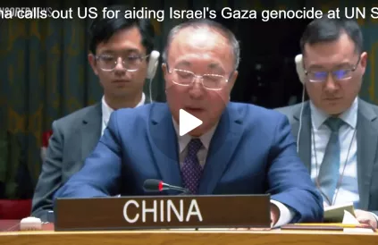 De Chinese ambassadeur Zhang Jun in de Veiligheidsraad van de VN. Foto: printscreen Decensored.News