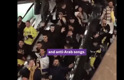 Maccabi-hooligans 'F... the Arabs'. YouTube screenshot 4 News