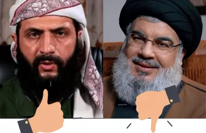 Al-Julani, voormalige Al Qaeda strijder die Assad verdreef (links), Sayyid Hassan Nasralla, de vermoorde leider van Hezbollah (rechts). Foto’s: Wikipedia 