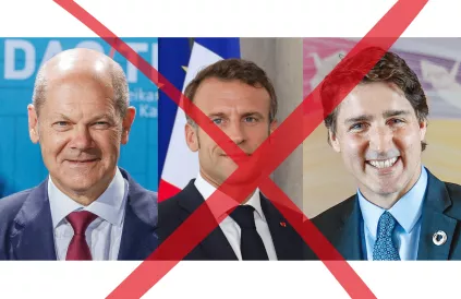 Olaf Scholz, Emannuel Macron en Justin Trudeau. Foto: Steffen Prößdorf, Number 10 en Palácio do Planalto; Wikimedia Commons 