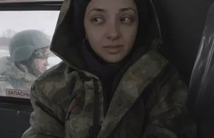 Anastasia Trofimova op de dag dat ze vertrekt naar het front. 