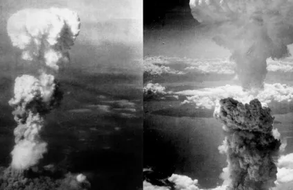 Bommen Op Nagasaki en Hiroshima, de enige gebruikte kernbommen tot nog toe. Foto: George R. Caron / Charles Levy  Public Domain/Wikimedia 