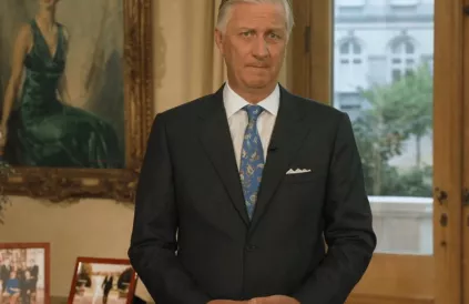 Koning Filip tijdens zijn toespraak van 21 juli 2025. Foto: printscreen vrt nws 