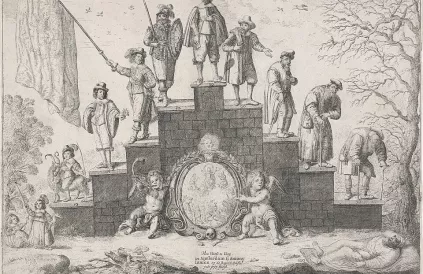 De negen levensfazen van 0 tot 100 jaar. Prent: Jan Barentsz (1685)/Public Domain