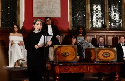 Susan Abulhawa in Oxford. Screenshot Oxford Union Debating Society