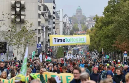 Klimaatmars in 2025 in Brussel. Bron: Instagram Klimaatcoalitie