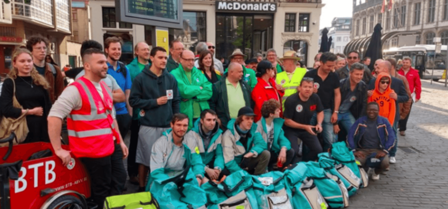 Deliverookoeriers in protest in Gent in 2019.