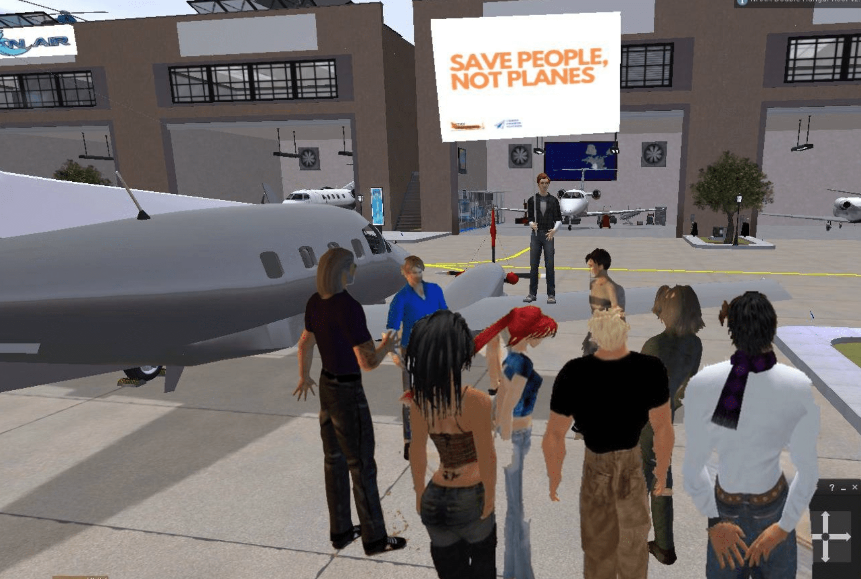 Digitale landingsbaan in Second Life wordt bezet om overheid op te roepen vliegen na coronacrisis te herzien.