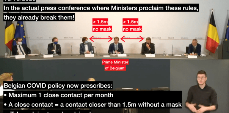 Belgian Prime Minister proclaims COVID rules in Press Conference, and breaks them! 16/10/2020