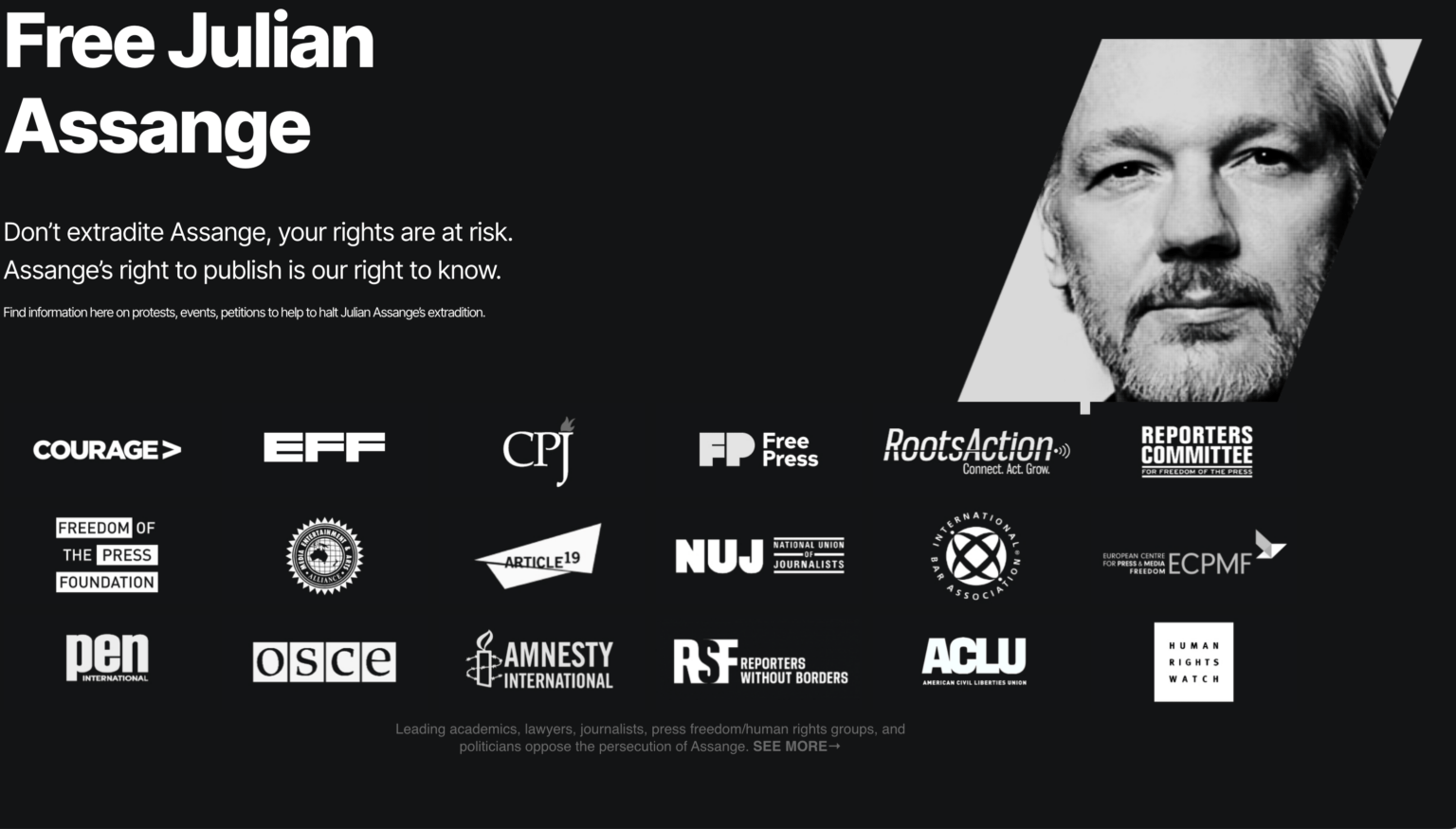 Poster tegen uit;evering Assange